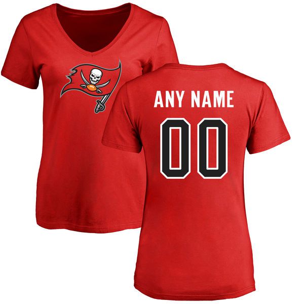 Women Tampa Bay Buccaneers NFL Pro Line Red Any Name and Number Logo Custom Slim Fit T-Shirt->nfl t-shirts->Sports Accessory
